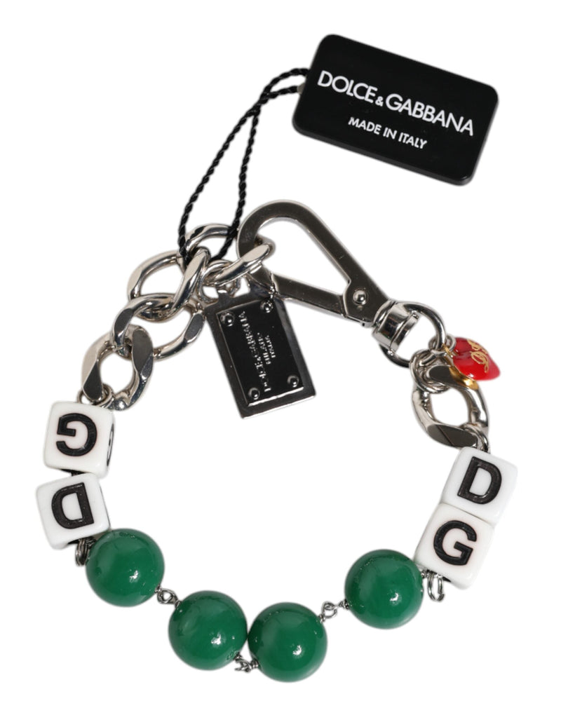 Silver Tone Brass Bead Dice Logo Embellish Charm Bracelet Dolce & Gabbana