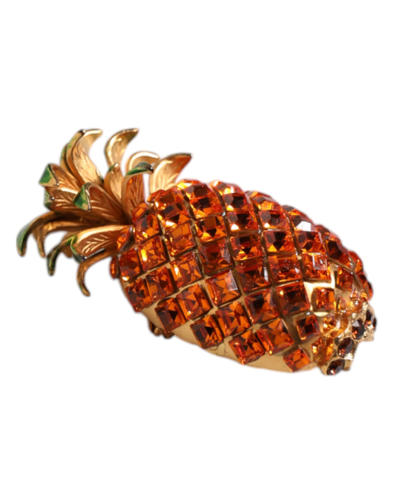 Gold Brass Pineapple Crystal Jewelry Brooch Pin Dolce & Gabbana