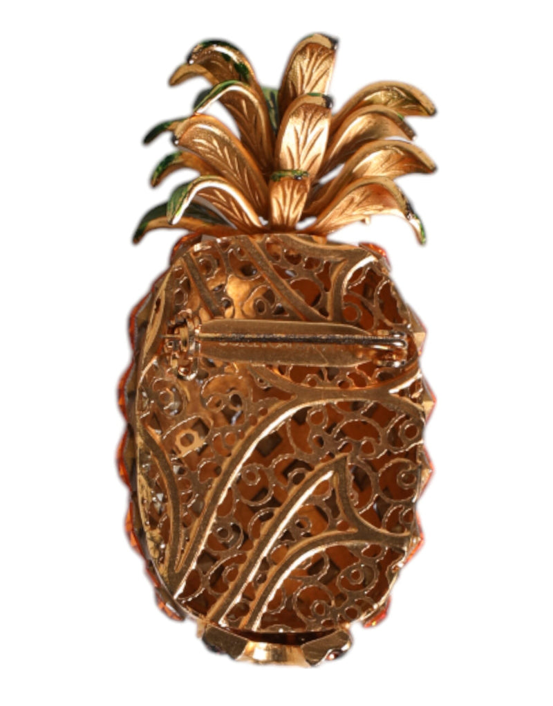 Gold Brass Pineapple Crystal Jewelry Brooch Pin Dolce & Gabbana