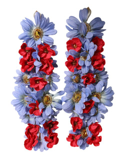 Gold Tone Brass Floral Crystal Clip On Dangling Earrings Dolce & Gabbana