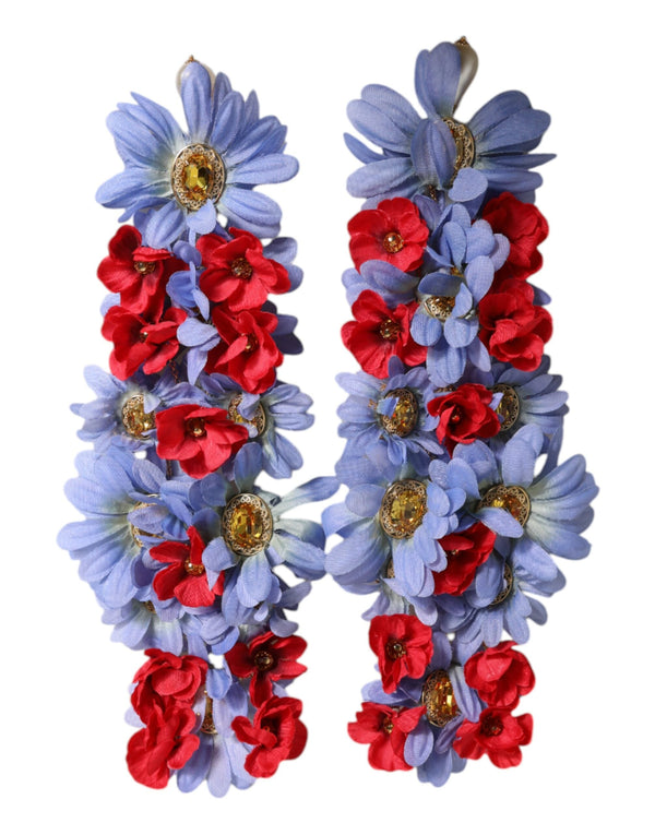 Gold Tone Brass Floral Crystal Clip On Dangling Earrings Dolce & Gabbana