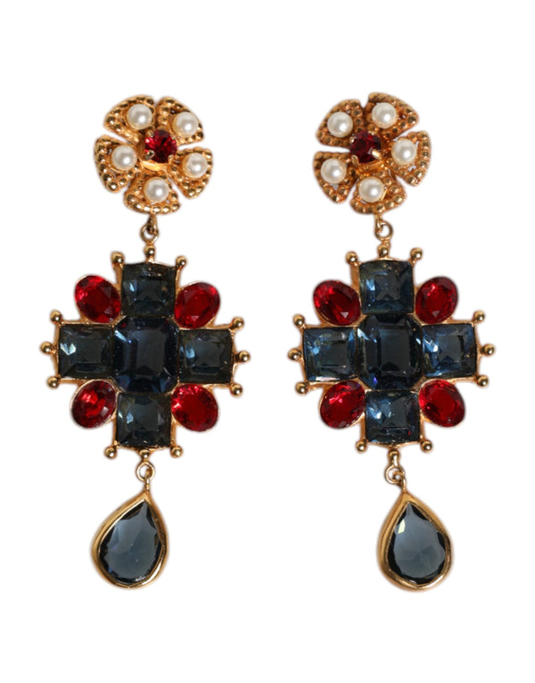 Gold Tone Crystal Rhinestone Embellish Dangling Earrings Dolce & Gabbana