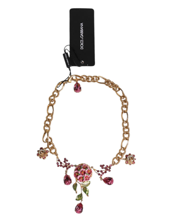 Multicolor Floral Decor Crystal Gold Brass Chain Necklace Dolce & Gabbana