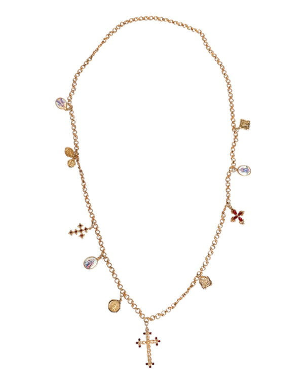 Gold Tone Brass Chain Religious Cross Pendant Necklace Dolce & Gabbana