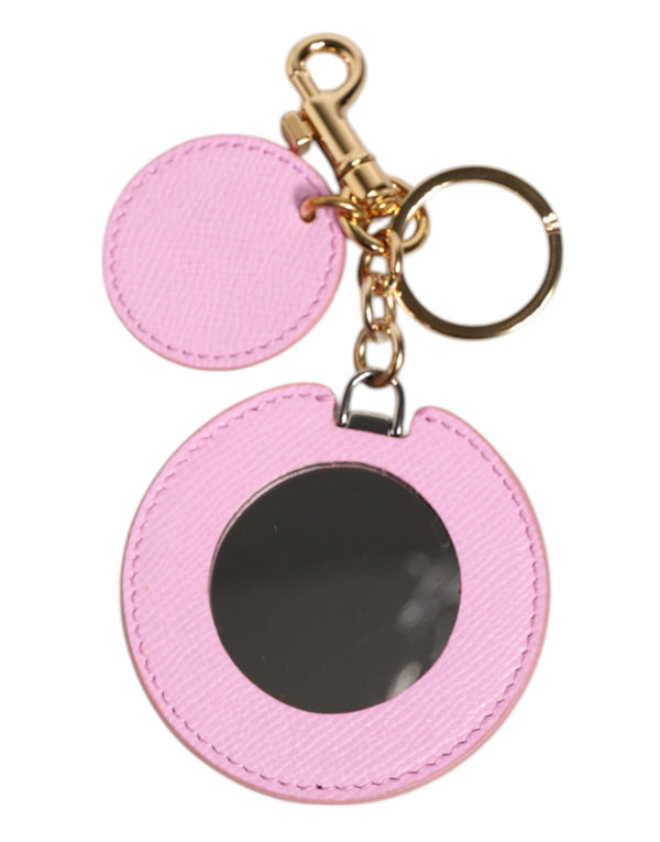 Pink Calf Leather Gold Metal Logo Print Keyring Keychain Dolce & Gabbana