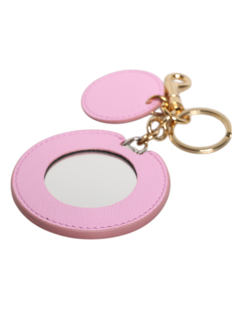 Pink Calf Leather Gold Metal Logo Print Keyring Keychain Dolce & Gabbana