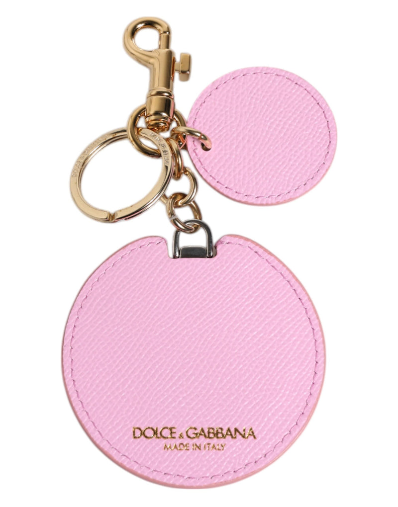 Pink Calf Leather Gold Metal Logo Print Keyring Keychain Dolce & Gabbana