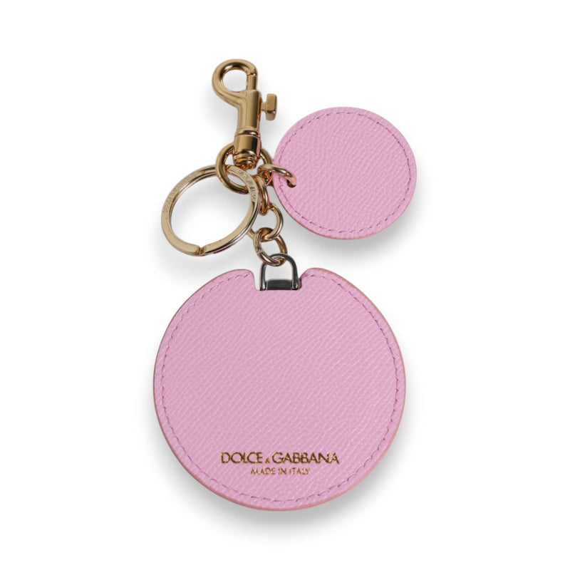 Pink Calf Leather Gold Metal Logo Print Keyring Keychain Dolce & Gabbana