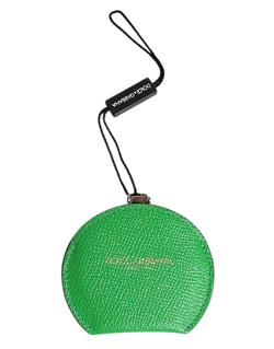Green Calfskin Leather Round Logo Hand Mirror Holder Dolce & Gabbana