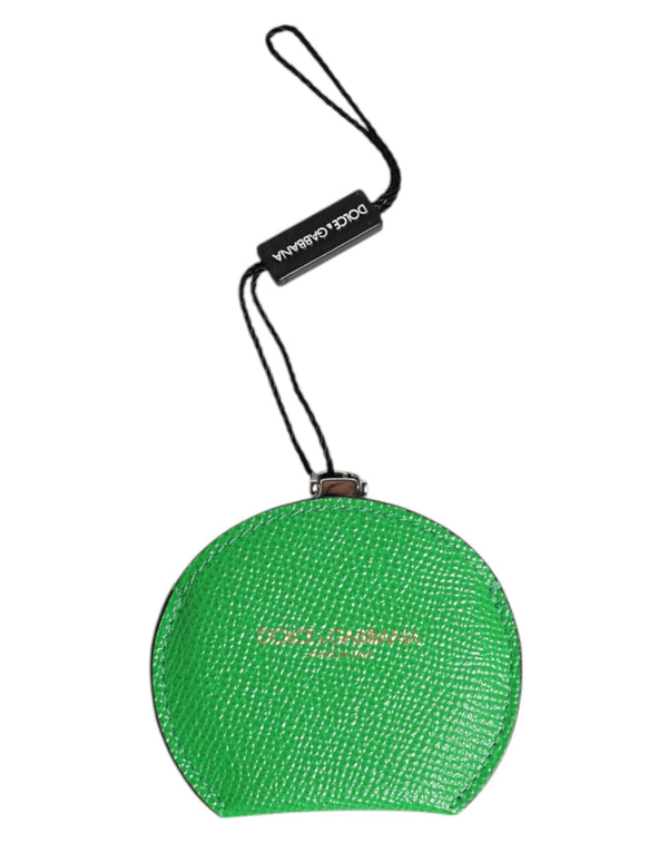 Green Calfskin Leather Round Logo Hand Mirror Holder Dolce & Gabbana