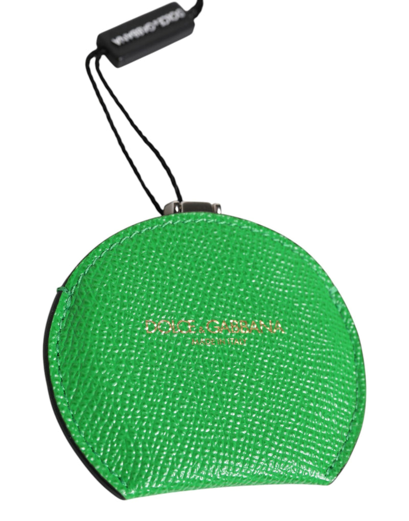 Green Calfskin Leather Round Logo Hand Mirror Holder Dolce & Gabbana