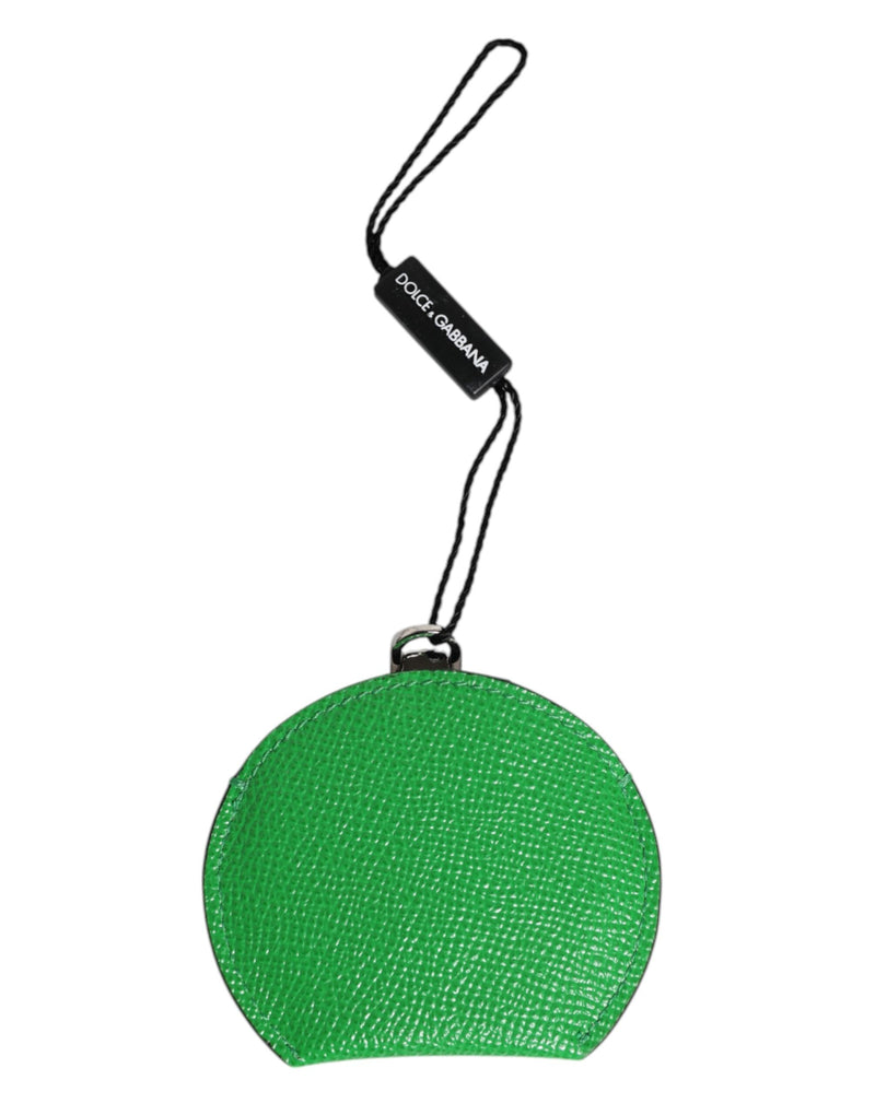 Green Calfskin Leather Round Logo Hand Mirror Holder Dolce & Gabbana