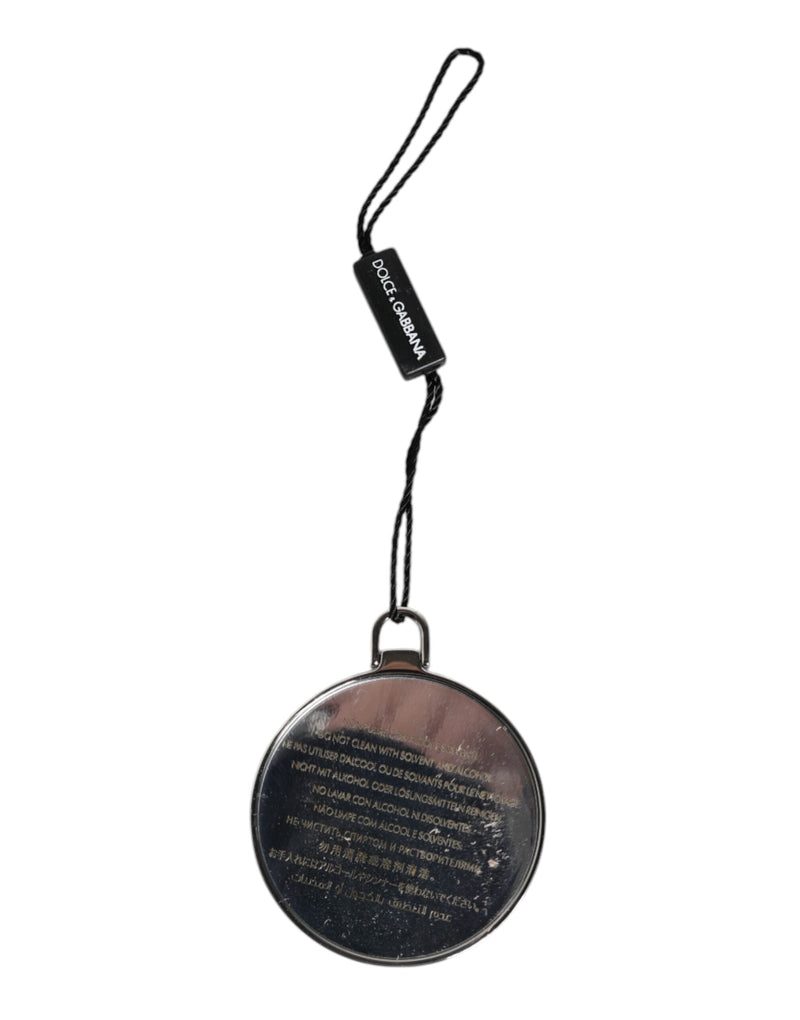 Green Calfskin Leather Round Logo Hand Mirror Holder Dolce & Gabbana