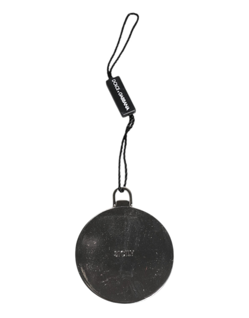 Green Calfskin Leather Round Logo Hand Mirror Holder Dolce & Gabbana