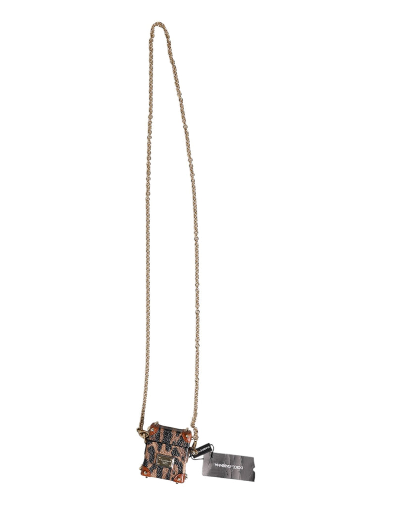 Brown Leopard Metal Logo Plaque Gold Chain Airpods Case Dolce & Gabbana