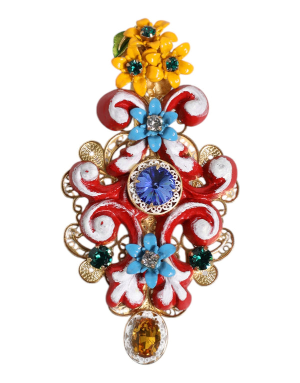 Multicolor Spring CARRETTO Gold Brass Crystal Hair Clip Dolce & Gabbana