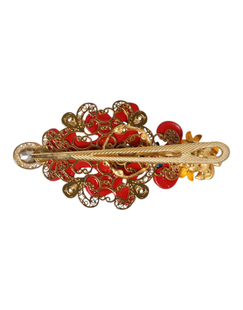 Multicolor Spring CARRETTO Gold Brass Crystal Hair Clip Dolce & Gabbana