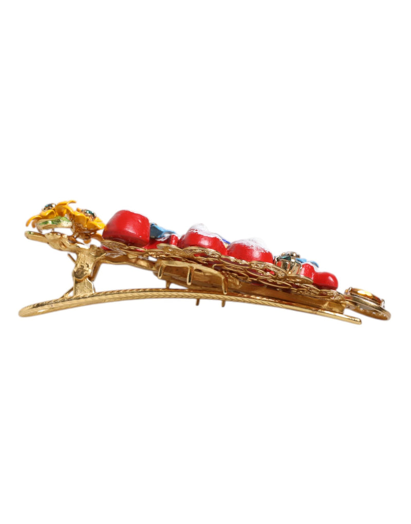 Multicolor Spring CARRETTO Gold Brass Crystal Hair Clip Dolce & Gabbana