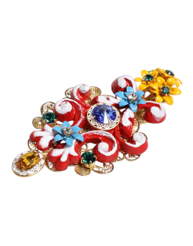 Multicolor Spring CARRETTO Gold Brass Crystal Hair Clip Dolce & Gabbana