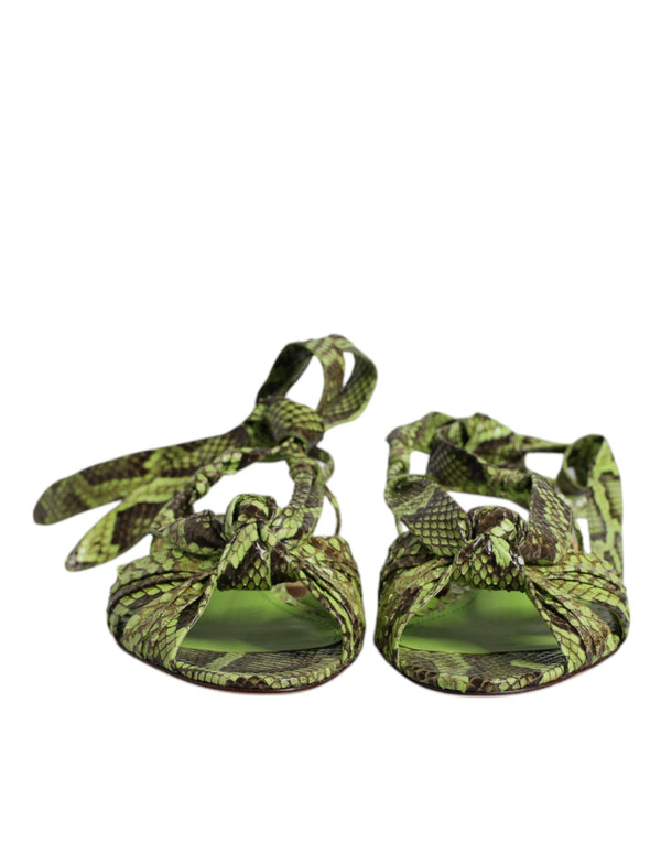 Green Animal Print Ankle Wrap Sandals Shoes Dolce & Gabbana