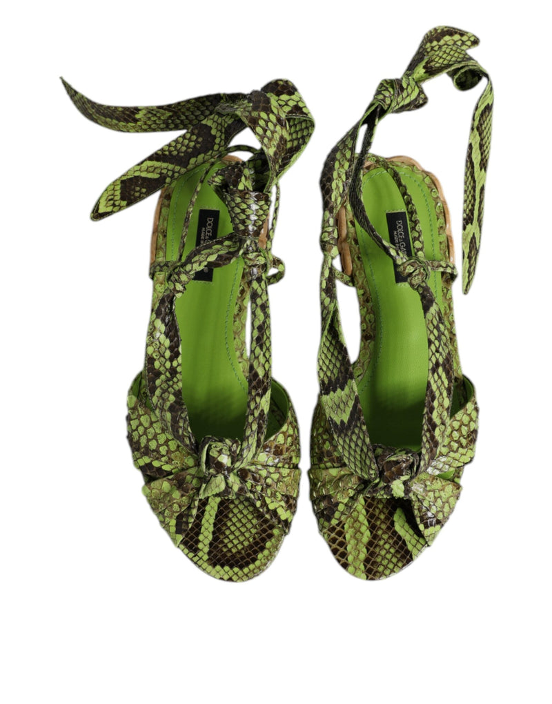 Green Animal Print Ankle Wrap Sandals Shoes Dolce & Gabbana