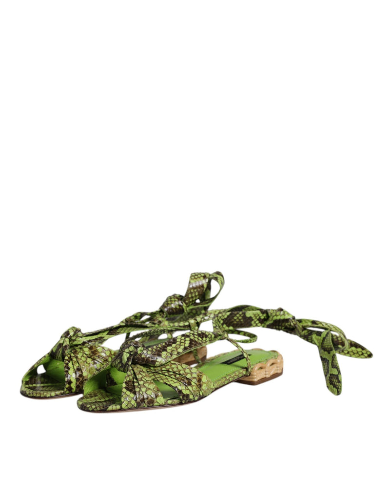 Green Animal Print Ankle Wrap Sandals Shoes Dolce & Gabbana