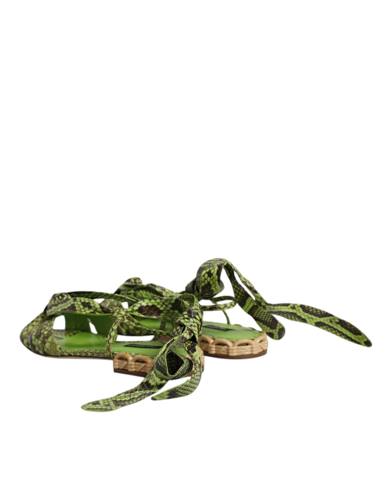 Green Animal Print Ankle Wrap Sandals Shoes Dolce & Gabbana