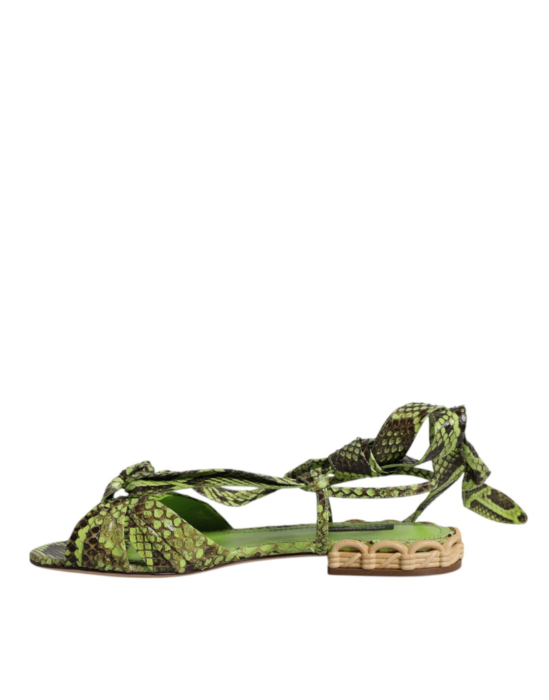 Green Animal Print Ankle Wrap Sandals Shoes Dolce & Gabbana