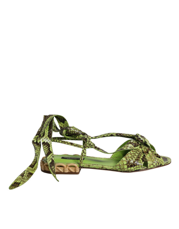 Green Animal Print Ankle Wrap Sandals Shoes Dolce & Gabbana