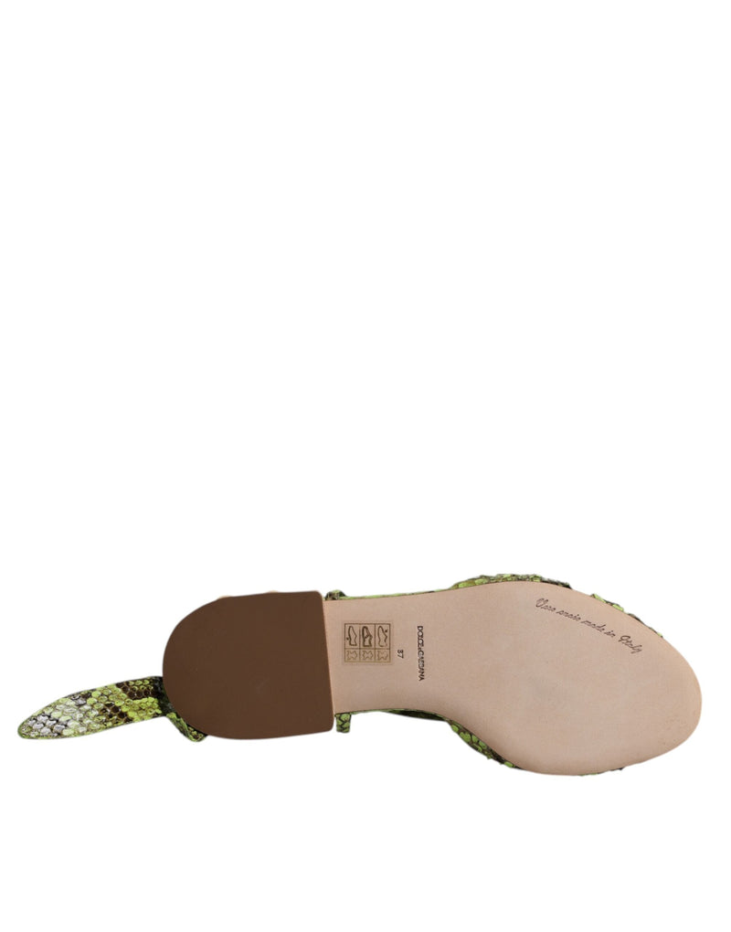 Green Animal Print Ankle Wrap Sandals Shoes Dolce & Gabbana
