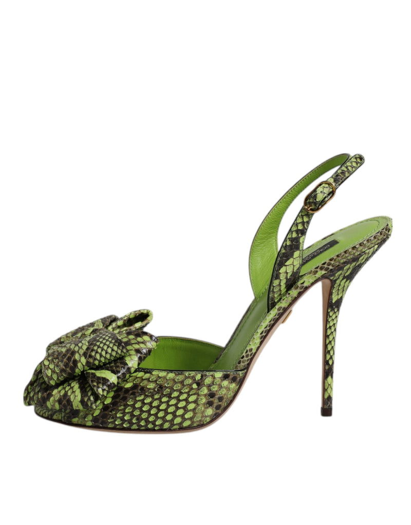 Green Python Leather Heels Sandals Shoes Dolce & Gabbana