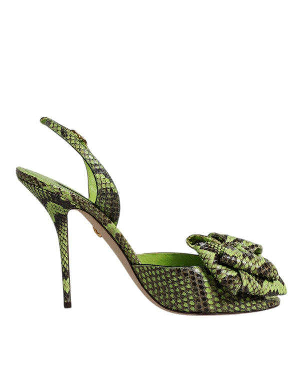 Green Python Leather Heels Sandals Shoes Dolce & Gabbana