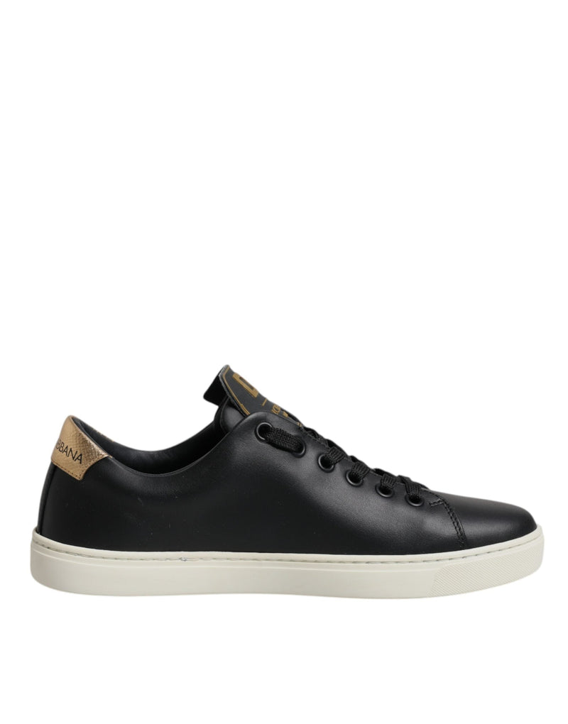 Black Leather Gold Red Heart Sneakers Shoes Dolce & Gabbana