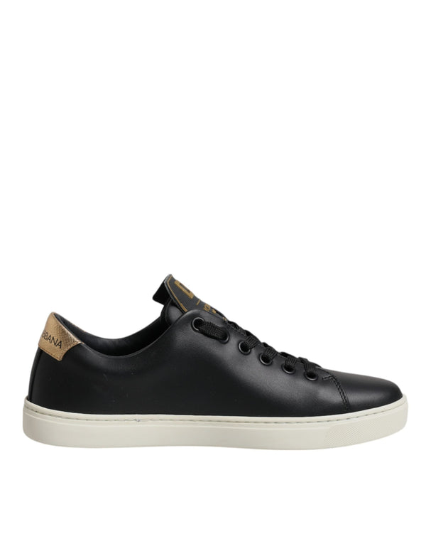 Black Leather Gold Red Heart Sneakers Shoes Dolce & Gabbana