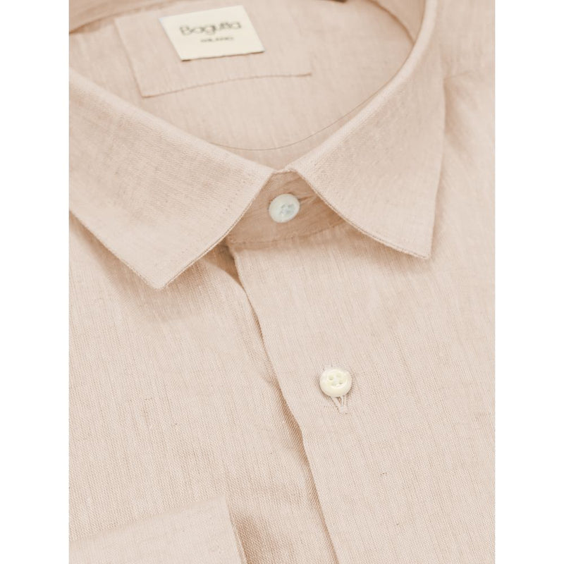 Beige Linen Men Shirt Bagutta