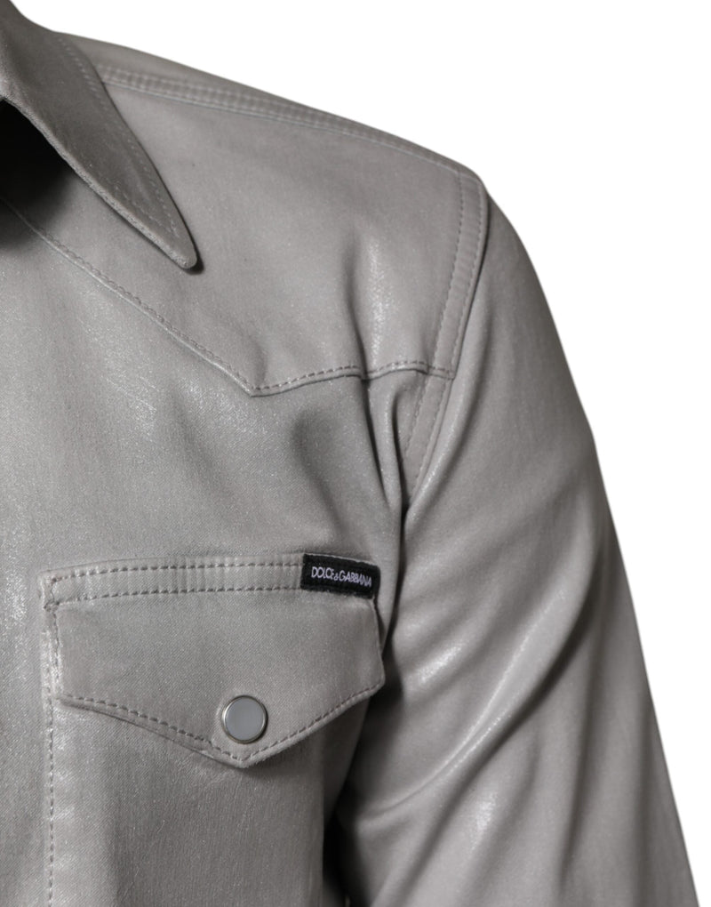 Metallic Gray Cotton Button Down Shirt Dolce & Gabbana