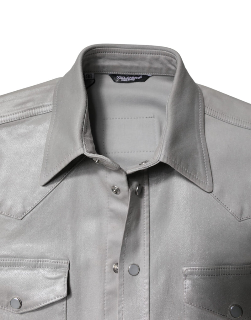 Metallic Gray Cotton Button Down Shirt Dolce & Gabbana
