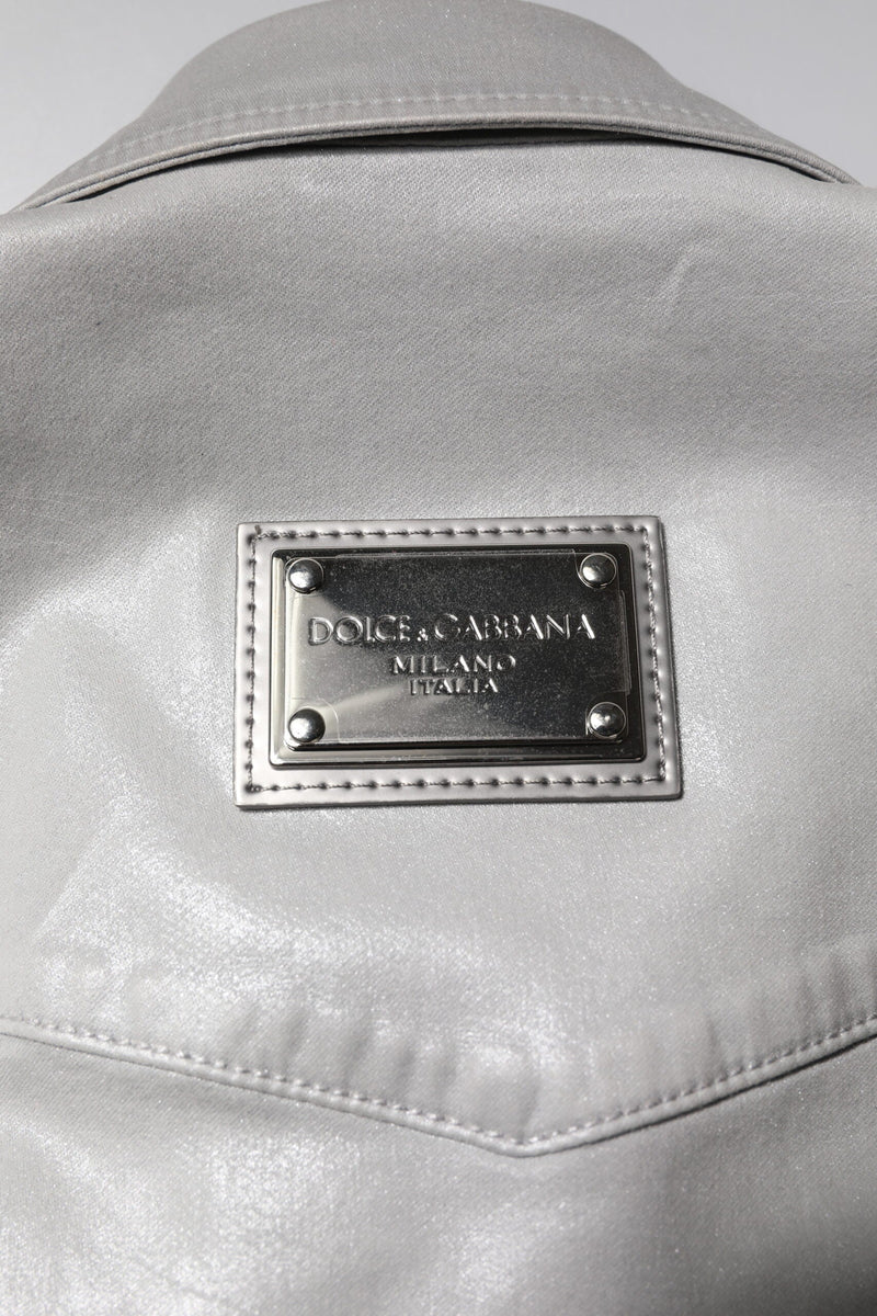 Metallic Gray Cotton Button Down Shirt Dolce & Gabbana