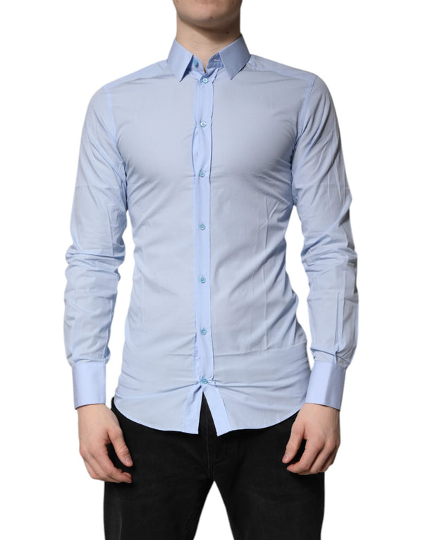 Light Blue Cotton GOLD Dress Formal Shirt Dolce & Gabbana