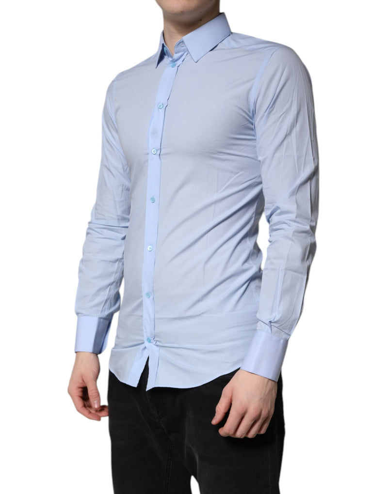 Light Blue Cotton GOLD Dress Formal Shirt Dolce & Gabbana