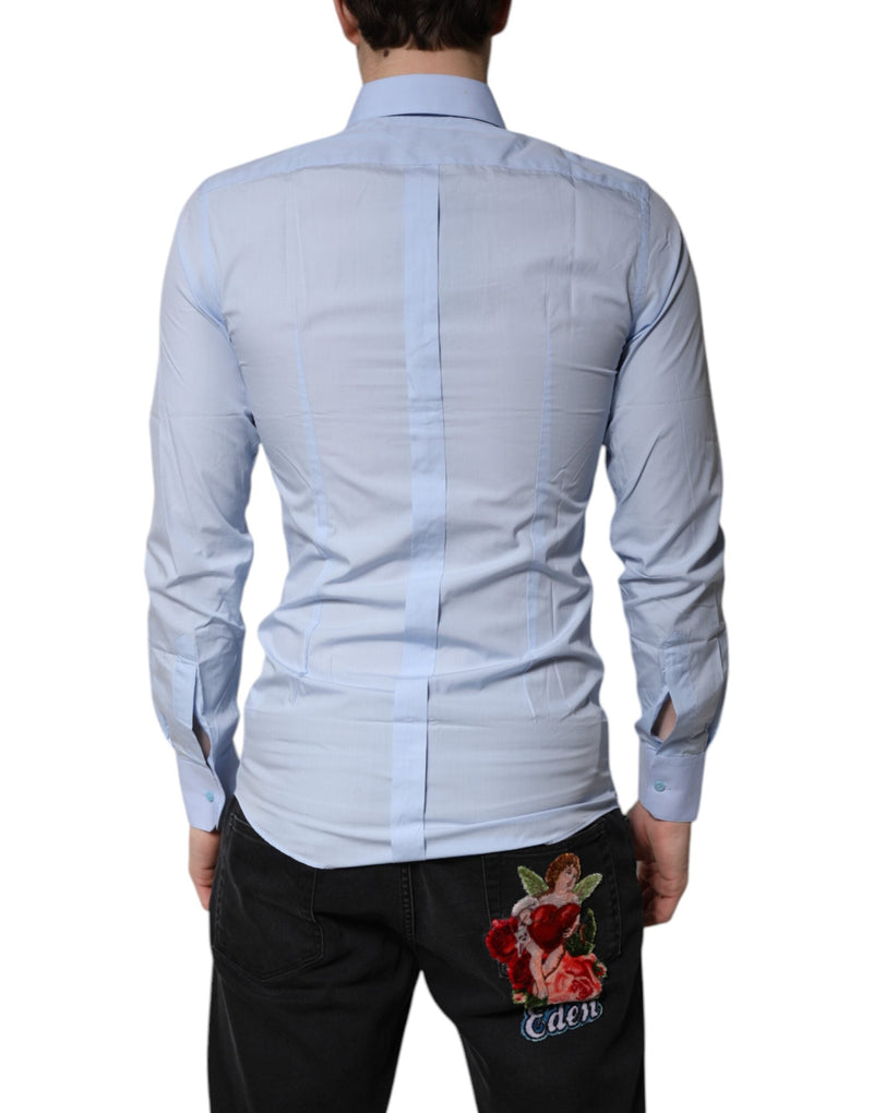 Light Blue Cotton GOLD Dress Formal Shirt Dolce & Gabbana