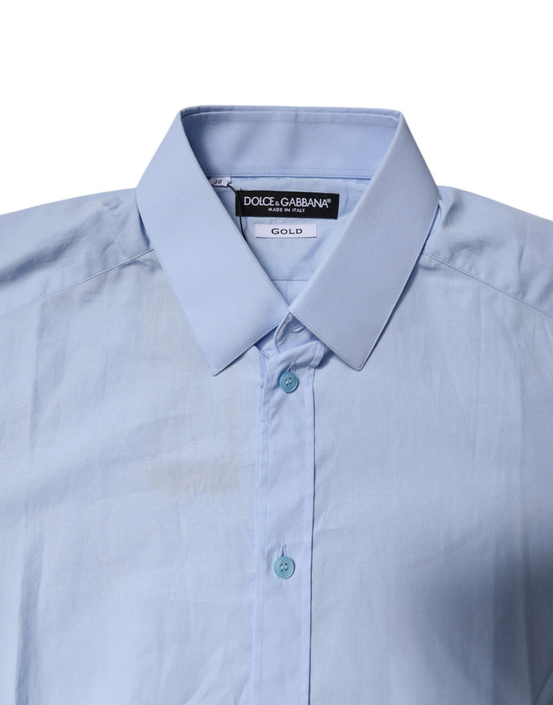 Light Blue Cotton GOLD Dress Formal Shirt Dolce & Gabbana
