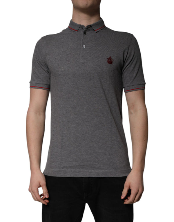 Gray Cotton Crown Collared Polo T-shirt Dolce & Gabbana