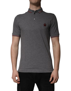 Gray Cotton Crown Collared Polo T-shirt Dolce & Gabbana