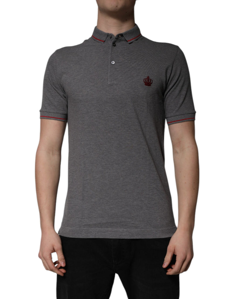 Gray Cotton Crown Collared Polo T-shirt Dolce & Gabbana