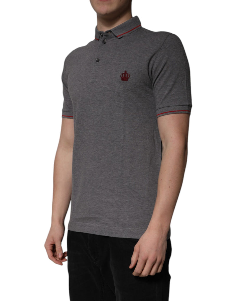 Gray Cotton Crown Collared Polo T-shirt Dolce & Gabbana
