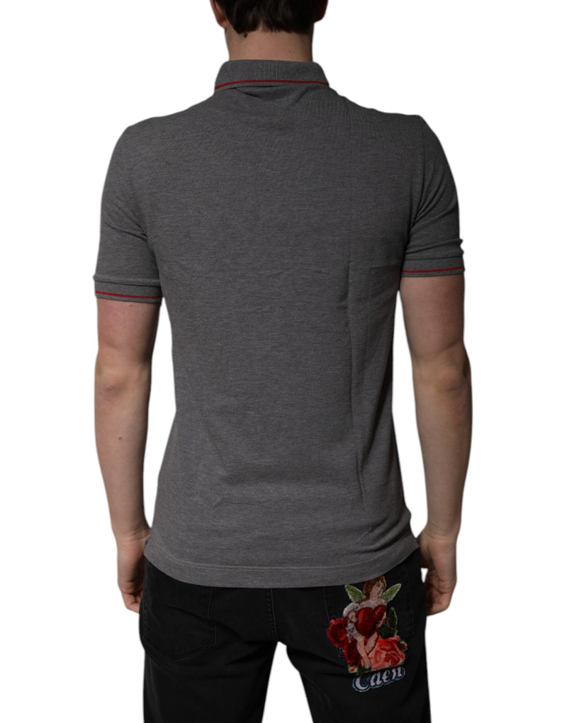 Gray Cotton Crown Collared Polo T-shirt Dolce & Gabbana
