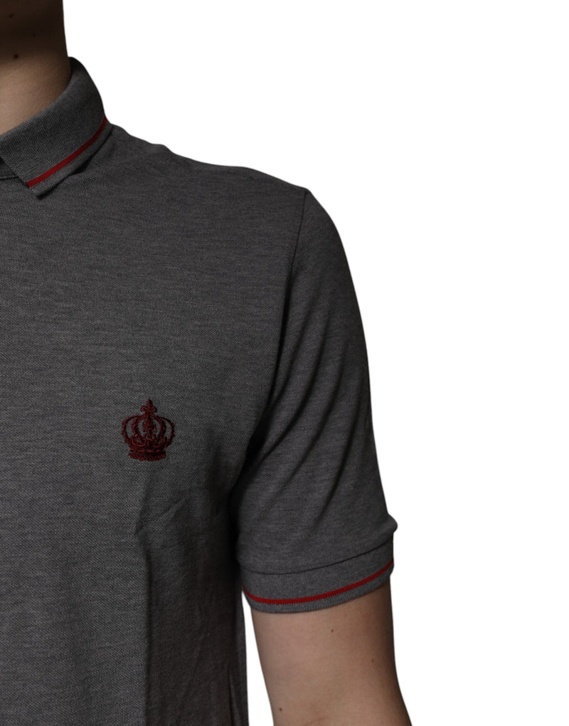 Gray Cotton Crown Collared Polo T-shirt Dolce & Gabbana