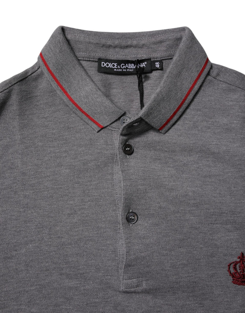 Gray Cotton Crown Collared Polo T-shirt Dolce & Gabbana