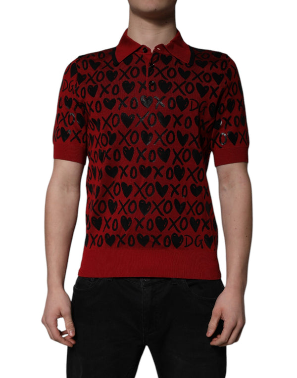 Red Cotton XOXO Collared Polo T-shirt Dolce & Gabbana